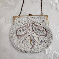 Antique Cream Glass Bead Purse With Brass Frame. - Etsy