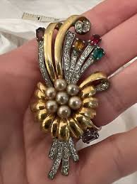 Pin Brooch Antique Rhinestone Pearl Flower Bouquet Vtg | eBay