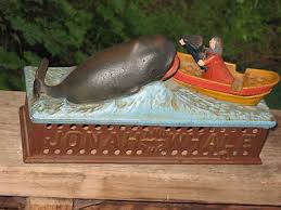 Book of Knowledge Cast Iron Mechanical Bank 1890 Reproduction Jonah & The Whale | #458849168