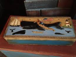 New England Folk Art Wooden Nantucket Whale Thimble Box, Hand Made | #1913698084
