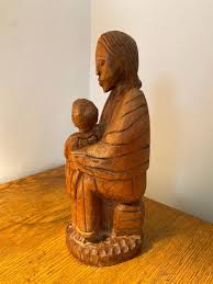 Folk Art Wood Figure Mother With Child Primitive Sculpture ...