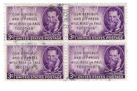 STAMP US SCOTT 946 "J. Pulitzer" 3 CENT 1947 USED BLOCK OF 4 ...
