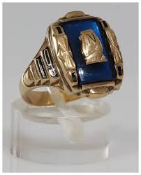 1956 Gold Date Ring | 10K Yellow Blue | Vintage Retro Signet ...