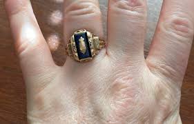 Vintage LGB 10k Yellow Gold Blue Glass Class Ring 50's 60's ...