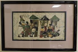 African Batik Folk Art Painting Village Scene - Framed | eBay