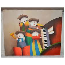 J. Roybal Original 16x20 'Whimsical Child Musicians at Play' Acrylic . For Sale at Ruby Lane