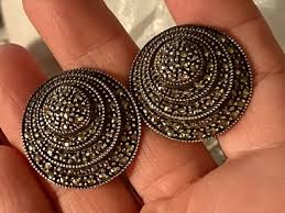 Large Sterling Silver Marcasite Round Statement Clip ...