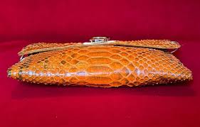 Rashedah Orange Python Clutch Shoulder Bag With Gold Chain ...