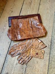 Circa 1930s 40s Python Snake Large Clutch Bag Set Gloves ...