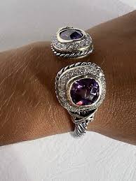 Two Tone Purple Art Glass & CZ 925 Sterling Silver ...