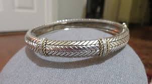 Herring Bone Bangle with Diamonds Sterlng Silver and 14KT ...
