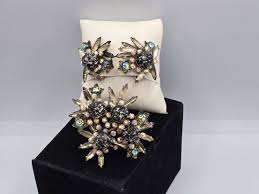 Vtg Judy Lee Starburst Rhinestone Smokey Aurora Borealis Brooch Clip Earring Set | eBay