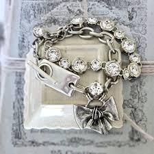 Chunky Silver Chain Bracelet Set: Bow Charm, Rhinestone ...