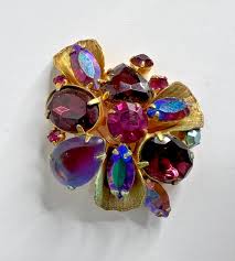 Juliana DELIZZA & ELSTER Brooch Prong Set Rhinestones Purple Pink Gold Tone Read | eBay
