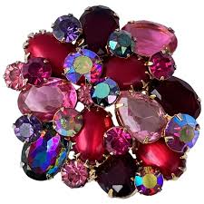 Gorgeous Vintage D & E Juliana Pink And Purple Large Brooch. For Sale at Ruby Lane