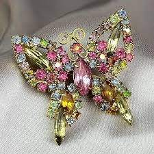Beautiful Vintage Gold Tone Butterfly Pin Brooch JULIANA? Multi-Colored | eBay