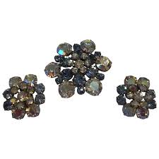 Vintage Demi Parure Pin and Earrings With Iridescent Round ...