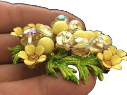 Unusual Vintage Selini Enameled Brooch & Earring Set Flowers ...