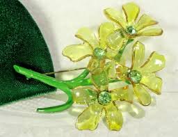AMAZING Lemon-Lime Cellulose Acetate & Enamel Flower Brooch ...