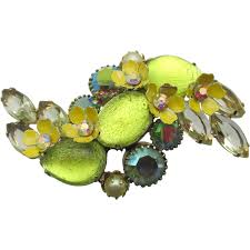 Stunning Kramer Of New York Lemon Yellow Enamel Rhinestone ...