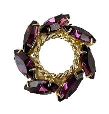 Marquis Faceted Amethyst Gold Tone Brooch Pin Center Rope Design 1950s Vtg | eBay