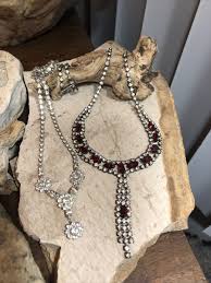 Some Vintag Silver tone Prong Set White Red Rhinestone ...