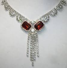 Vintage Emerald Square Cut Ruby Red Crystal & Rhinestone ...