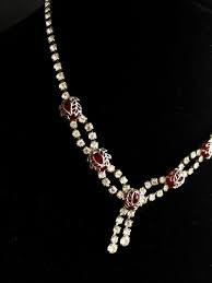 Red Floral Rhinestone Choker Necklace Vintage Mid Century ...