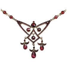 Bohemian Garnet Necklace with Deco Design and Pear Shaped ...