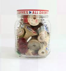 Vintage Glass Jar Full of Old Wooden Thread Spools & Other ...