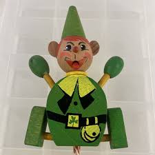 VINTAGE AUSTRIA WOOD PULL TOY JUMPING JACK Green Figure! | eBay