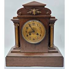 Lot - Antique Black Marble Table Clock Wood Grain Motif