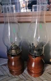 Vintage Hurricane Oil Lamps with Wood Base | Mercari