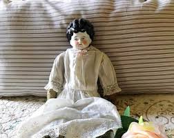 Antique German Porcelain Doll: Handstitched Body, Lace Dress ...