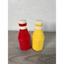 Ketchup Mustard Bottle Salt and Pepper Shakers w Stoppers ...