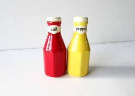 Ceramic Ketchup and Mustard Bottle Shaped Salt and Pepper ...