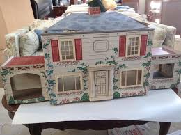 Vintage 50's fiber board masonite doll house Keystone? folds garage turntable | #1722980432