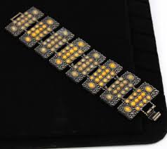 Bracelet Link Panel Brass Amber Transparent Stones - Marked Kiam Family | eBay