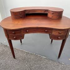 Antique Brown Wood Kidney Shaped Desk With 10 Drawers on Wheels - Etsy India