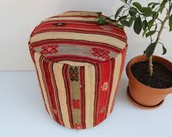 Kilim Pouf, Red Color Pouf, Handmade Wool Pouf, Decorative ...