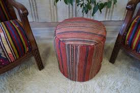 Handmade Striped Wool Kilim Pouf: Round Ottoman Stool - Etsy