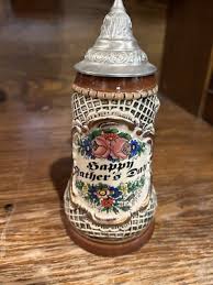 Vintage Pewter Lidded Beer Stein Mug Germany Happy Fathers Day. | eBay