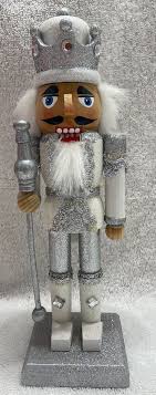 14.5" white King Nutcracker with silver sparkle and ...