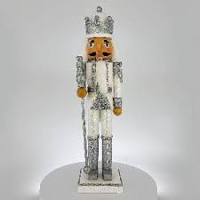 King Nutcracker Silver and White Glitter and Crown 15 inch