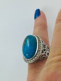Genuine 10 CT Kingman Turquoise & White Zircon Silver ...