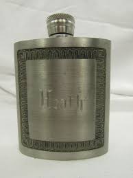 HEAVY PEWTER FLASK W/ MONOGRAM "HEATH" ~ THAILAND SIAM SCREW ...