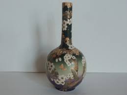 Japanese Satsuma 13" Vase Floral Moriage Butterflies raised ...