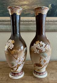 Pair of Antique Japanese Satsuma Vases W/ Floral Butterfly ...