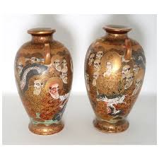 Antique Japanese Signed Satsuma Porcelain Vases, Matched ...