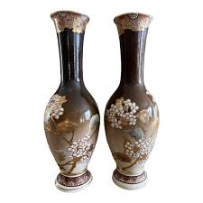 Pair of Antique Japanese Satsuma Vases With Floral Butterfly ...